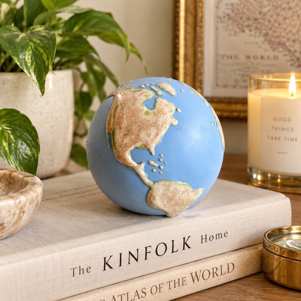Lladro Old World Globe Porcelain Paperweight Blue Earth Spain 1993
